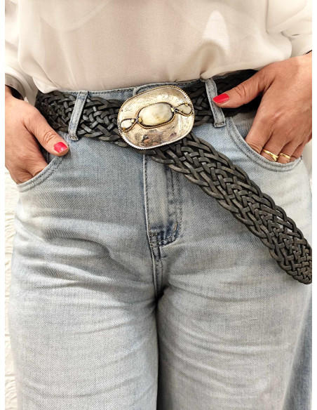 CINTURÓN ESTRECHO CUERO NEGRO