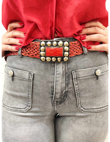 CINTURÓN CUERO ESTRECHO ROJO