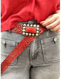 CINTURÓN CUERO ESTRECHO ROJO 2