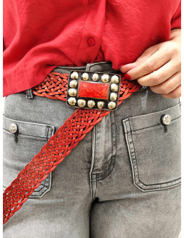 CINTURÓN CUERO ESTRECHO ROJO