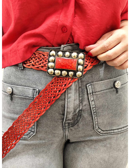 CINTURÓN CUERO ESTRECHO ROJO