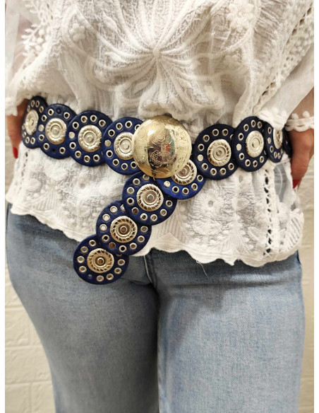 CINTURÓN TACHAS ESTRECHO AZUL