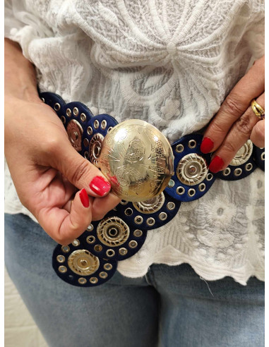 CINTURÓN TACHAS ESTRECHO AZUL