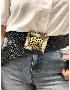 CINTURÓN CUERO ANCHO NEGRO