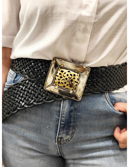 CINTURÓN CUERO ANCHO NEGRO