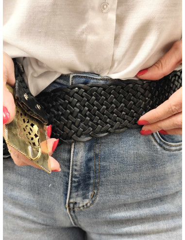 CINTURÓN CUERO ANCHO NEGRO