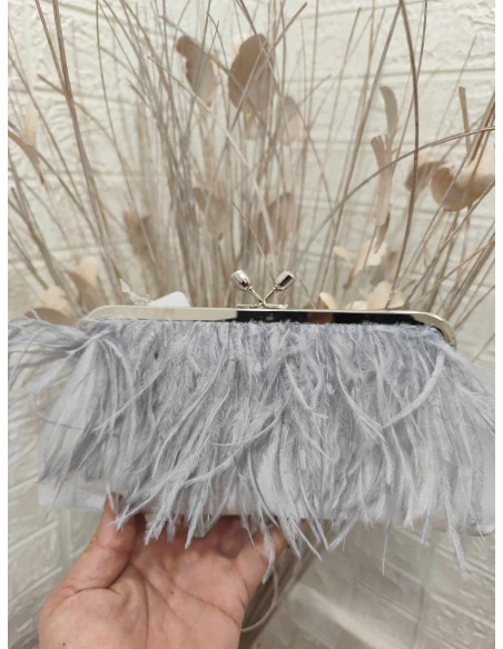 BOLSO PLUMAS GRIS