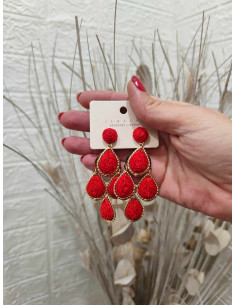 PENDIENTES RAFIA LÁGRIMAS ROJOS