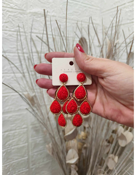 PENDIENTES RAFIA LÁGRIMAS ROJOS