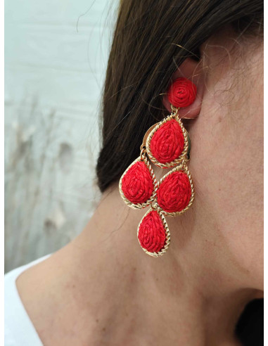 PENDIENTES RAFIA LÁGRIMAS ROJOS
