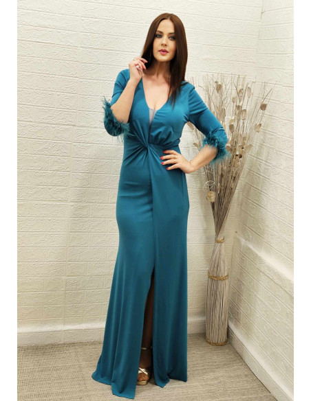 VESTIDO PLUMAS VERDE