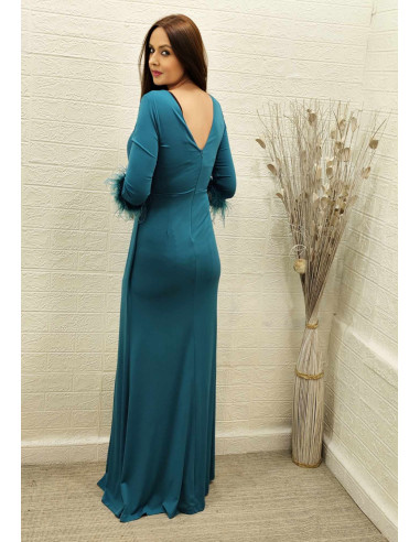 VESTIDO PLUMAS VERDE