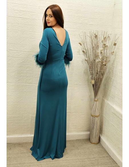 VESTIDO PLUMAS VERDE